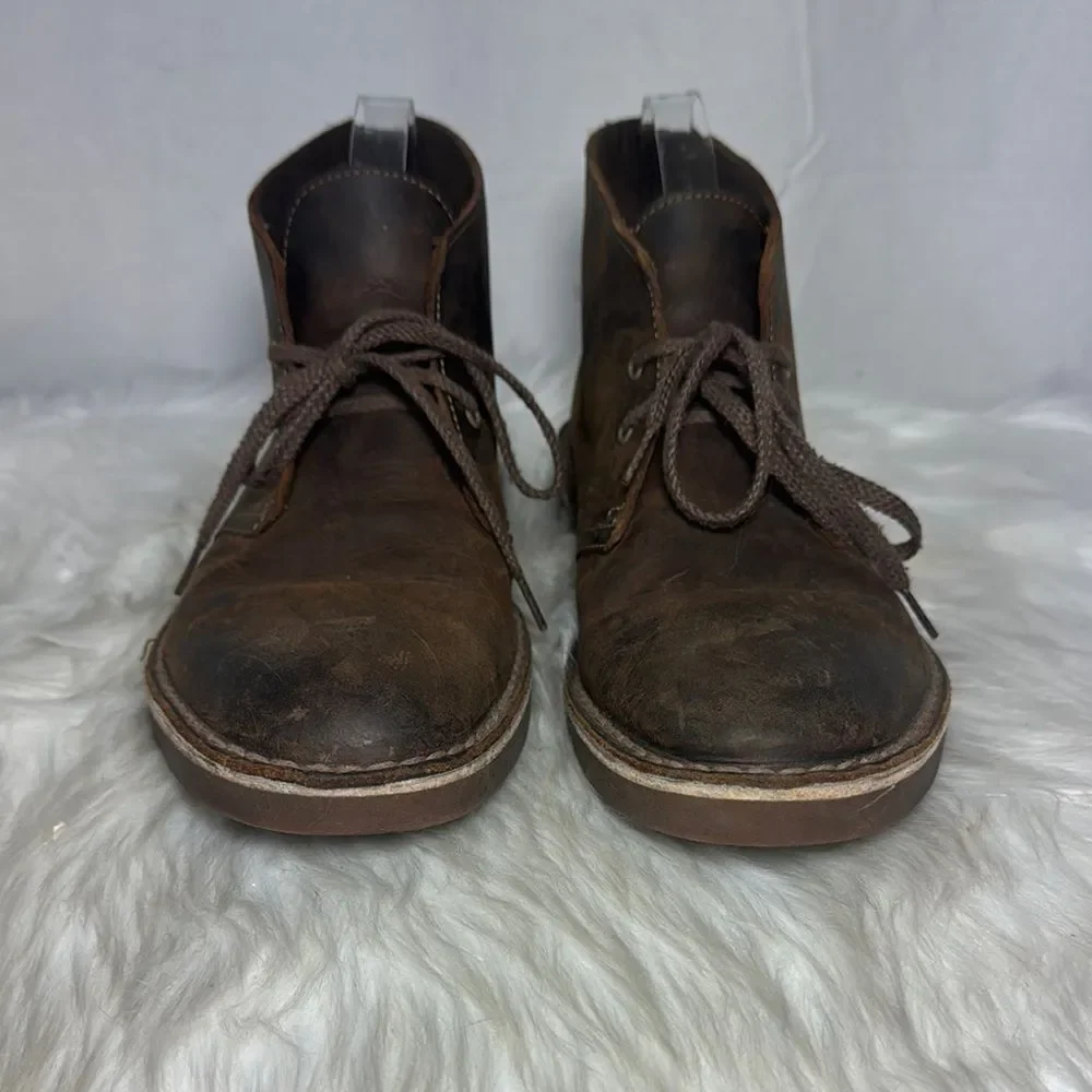Clarks Bushacre 3 Men's Coffee Brown Distressed Leather Chukka Boots‎ Sz 8